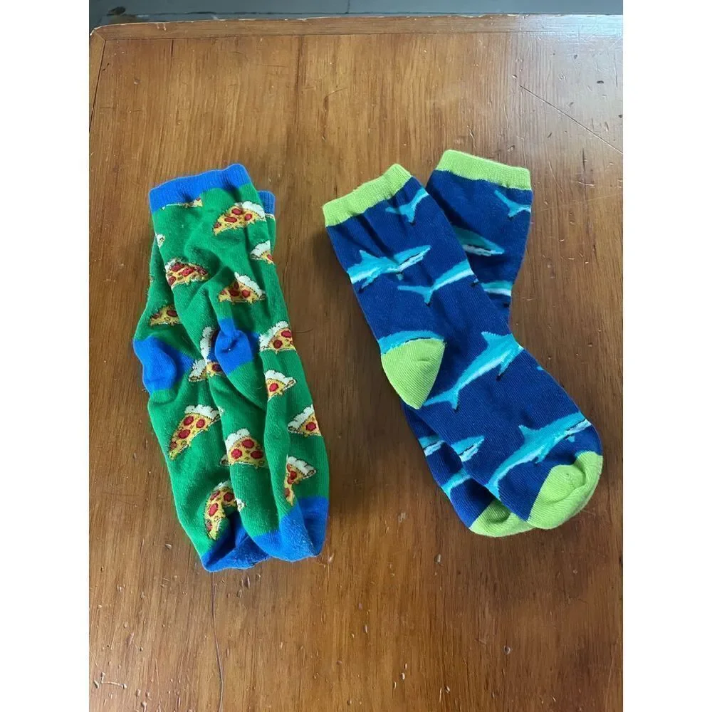 Boy’s blue shark and green pizza graphic sock bundle OS